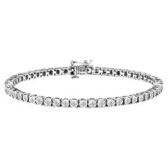 Sterling Silver 1.0 Cttw Miracle-Set Diamond Round Faceted Bezel Tennis Bracelet