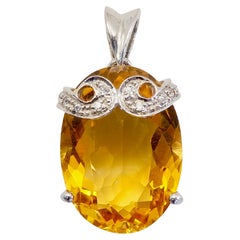 Sterling Silver 10.39ct Oval Citrine 
White Quartz Fine Pendant