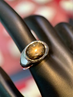 Sterling Silver 10.80ct Black Star Sapphire Bezel Signet Ring, Size 7.75