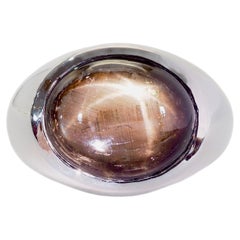Sterling Silver 10.80ct Black Star Sapphire Bezel Signet Ring, Size 7.75