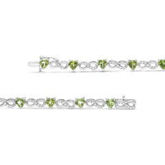 Sterling Silver 1.0ct Diamond & Green Heart Shape Peridot Infinity Link Bracelet