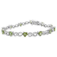 Pulsera de eslabones infinitos de plata de ley con diamantes de 1,0 ct y peridoto verde en forma de corazón