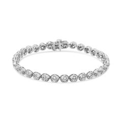 Sterling Silver 1.0Ct Diamond Open Quatrefoil Flower Circle-Link Tennis Bracelet