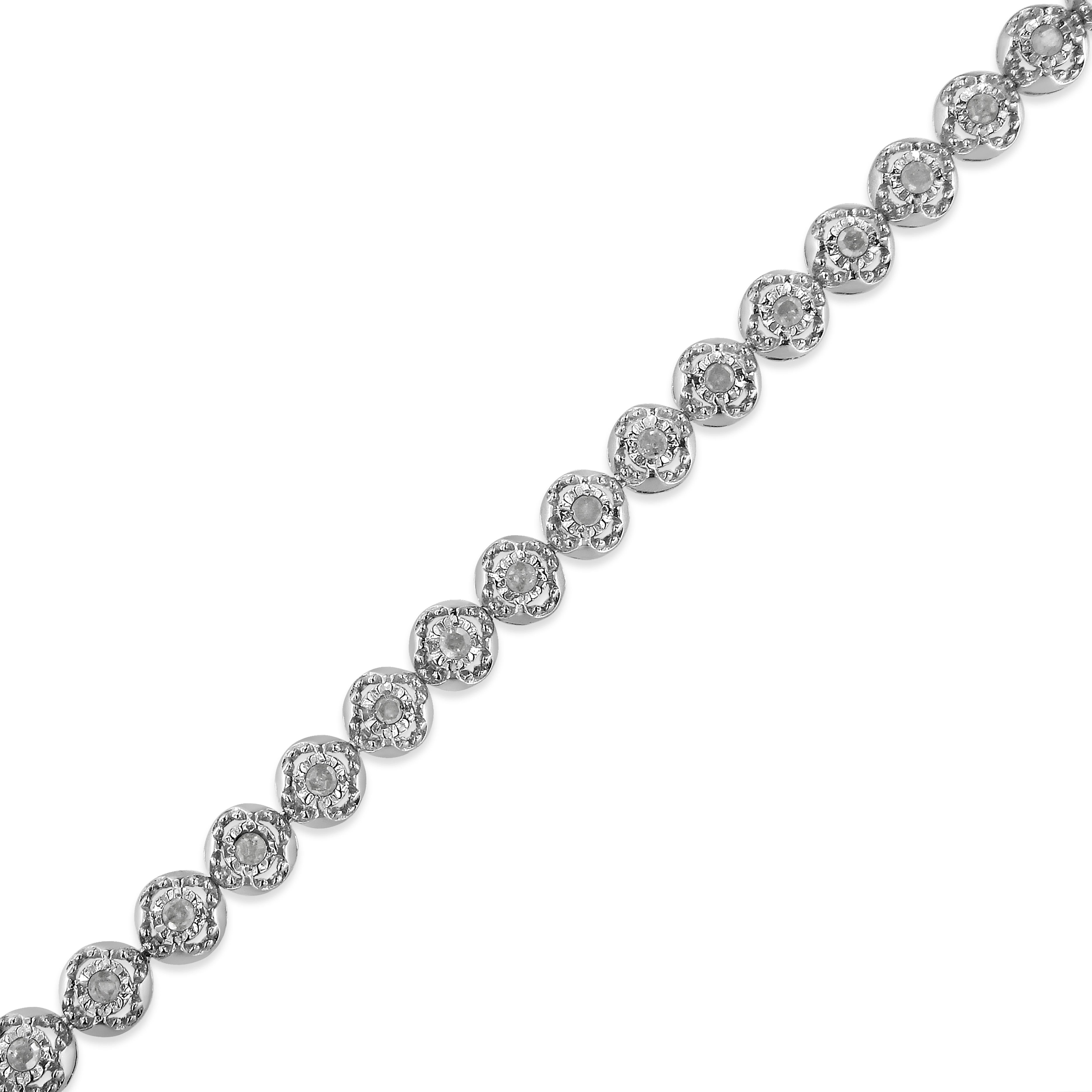 Moderne Bracelet tennis à maillons en argent sterling avec diamants 1,0 carat en forme de quadrilobe en forme de fleur en vente