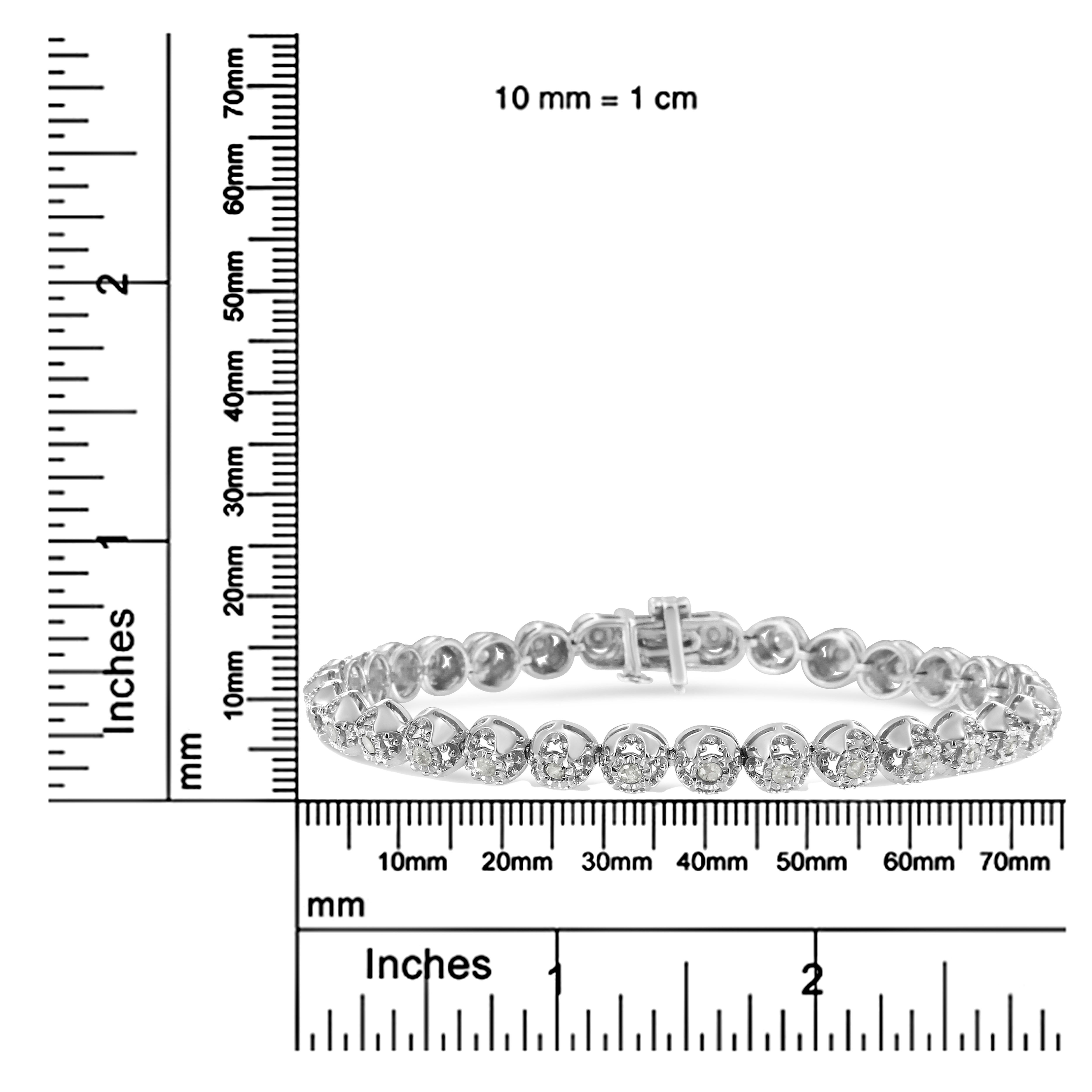 Bracelet tennis à maillons en argent sterling avec diamants 1,0 carat en forme de quadrilobe en forme de fleur en vente 1