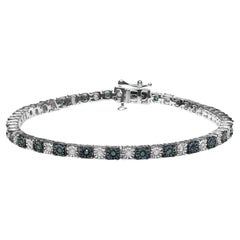 Bracelet tennis en argent sterling avec diamant blanc rond de 1,0 carat et diamant bleu traité