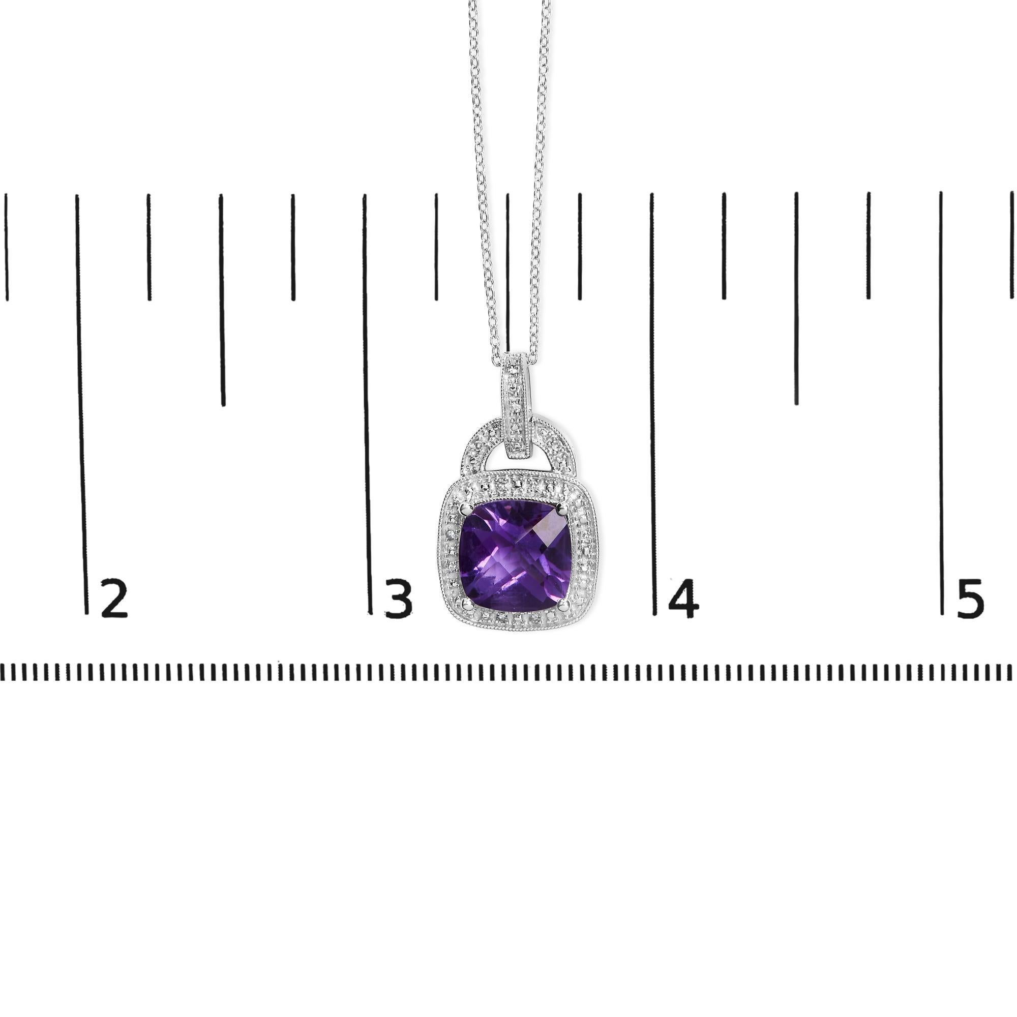 Collana con ciondolo a raggiera in argento Sterling 10X10MM con ametista viola e accenti di diamanti In condizioni Nuovo in vendita a New York, NY
