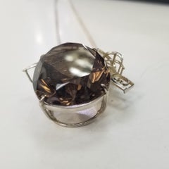Sterling Silver 110.07 Carat Smokey Quartz Free Form Pendant