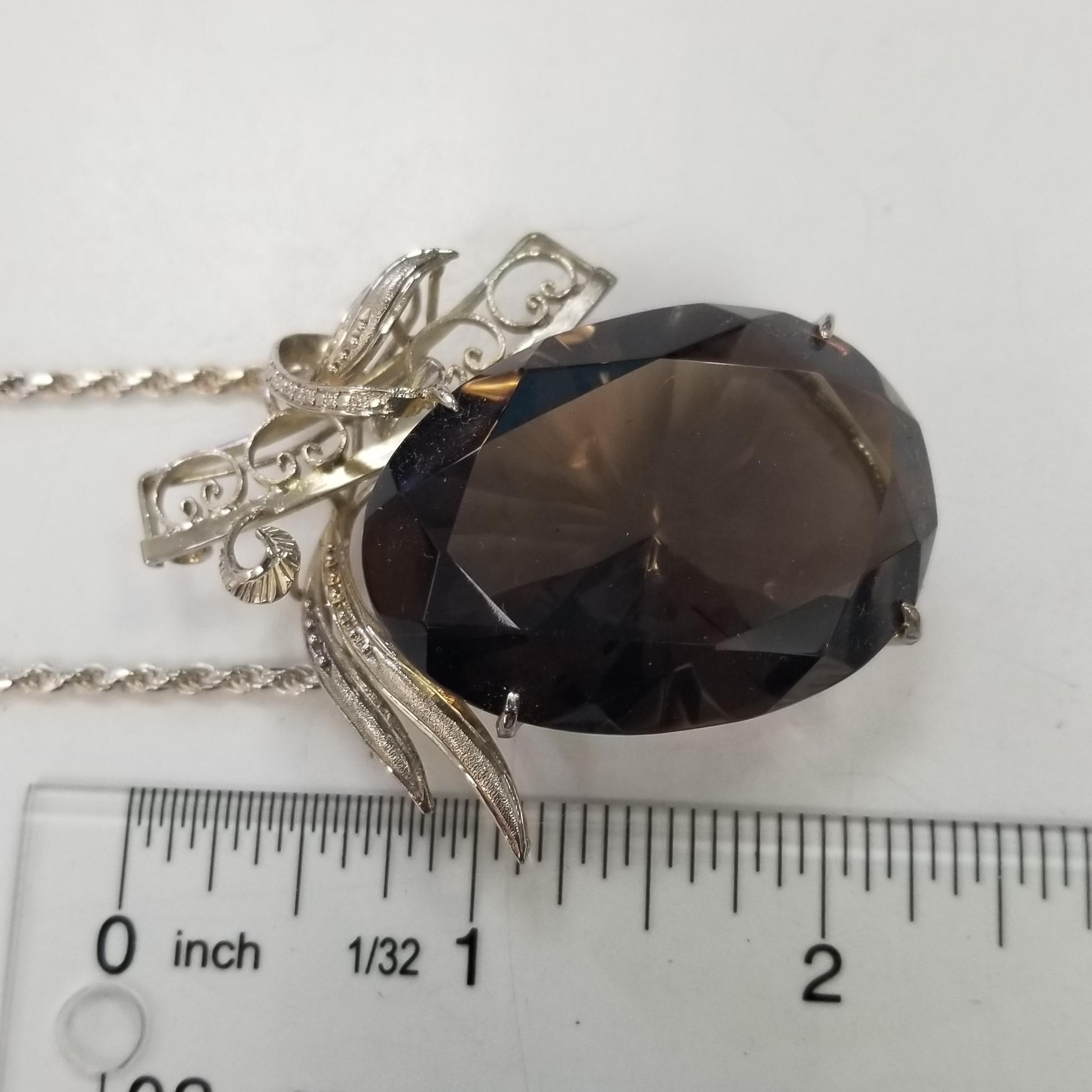 Sterling Silver 110.07 Carat Smokey Quartz Free Form Pendant In Excellent Condition For Sale In Los Angeles, CA