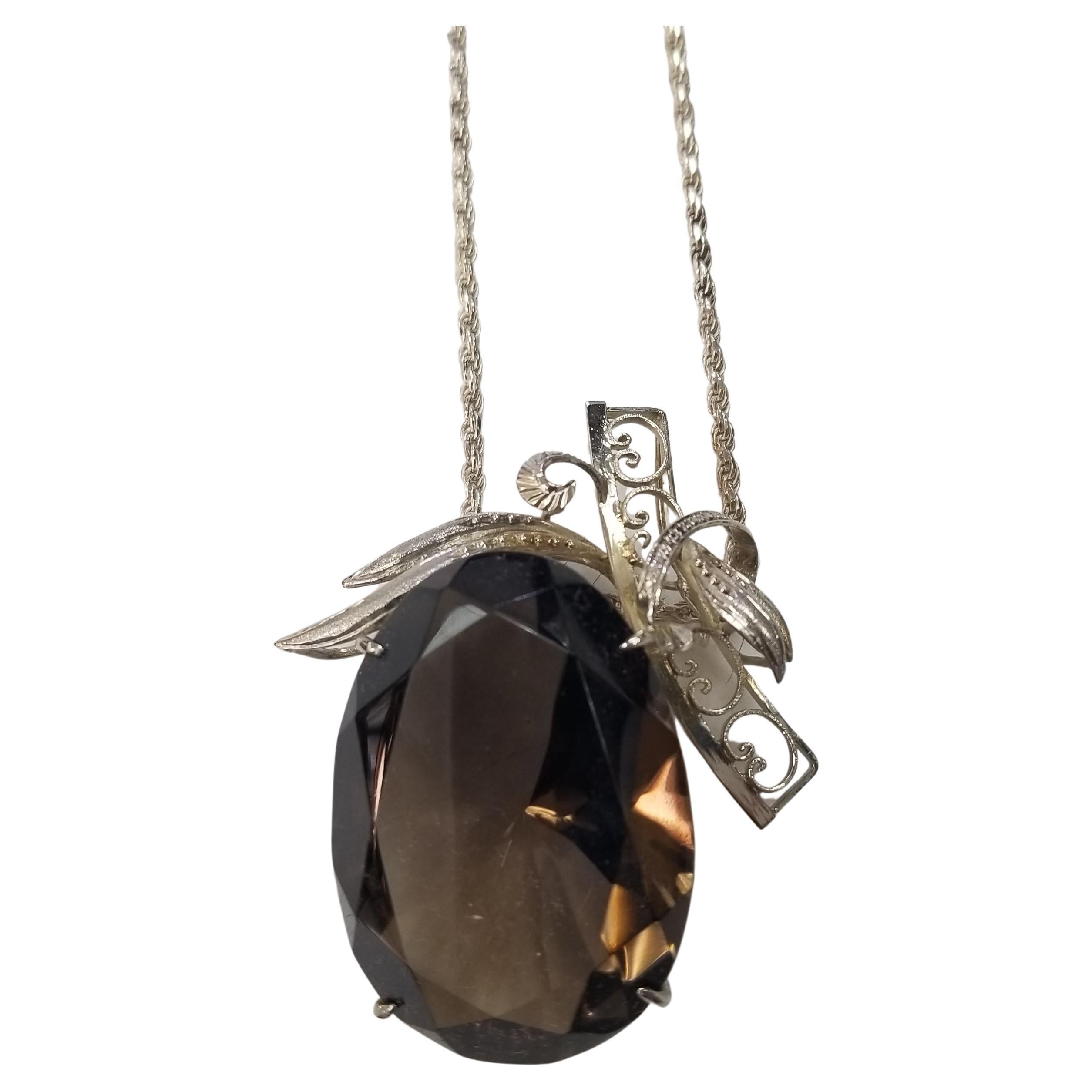 Sterling Silver 110.07 Carat Smokey Quartz Free Form Pendant