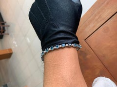 Armband aus Sterlingsilber mit runden blauen Topasen (insgesamt 11,29 Karat) und Quarz, 7,5 Zoll