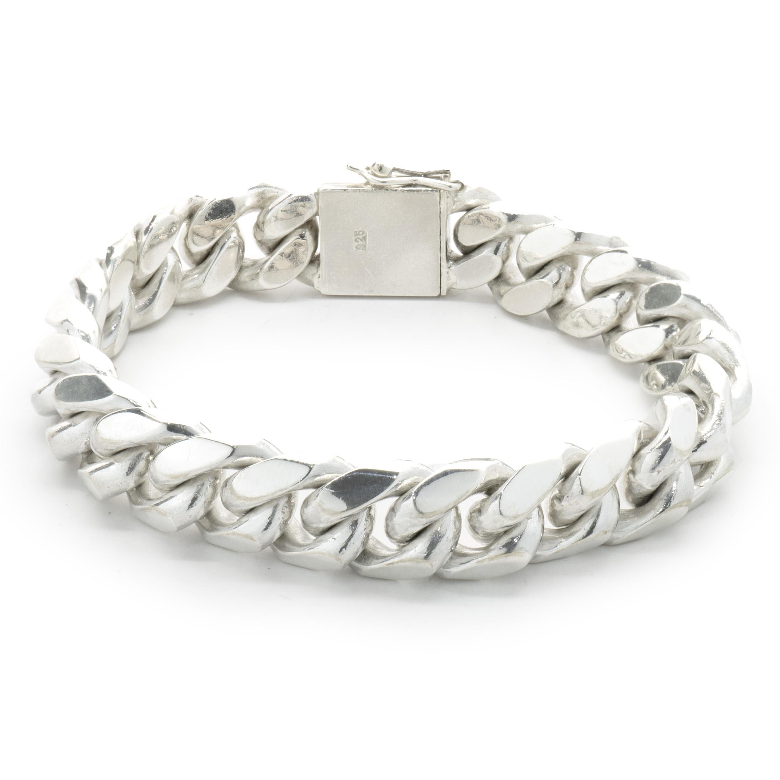 Designer: custom
Material: sterling silver
Dimensions: bracelet will fit up to a 7-inch wrist
Weight: 83.26 grams