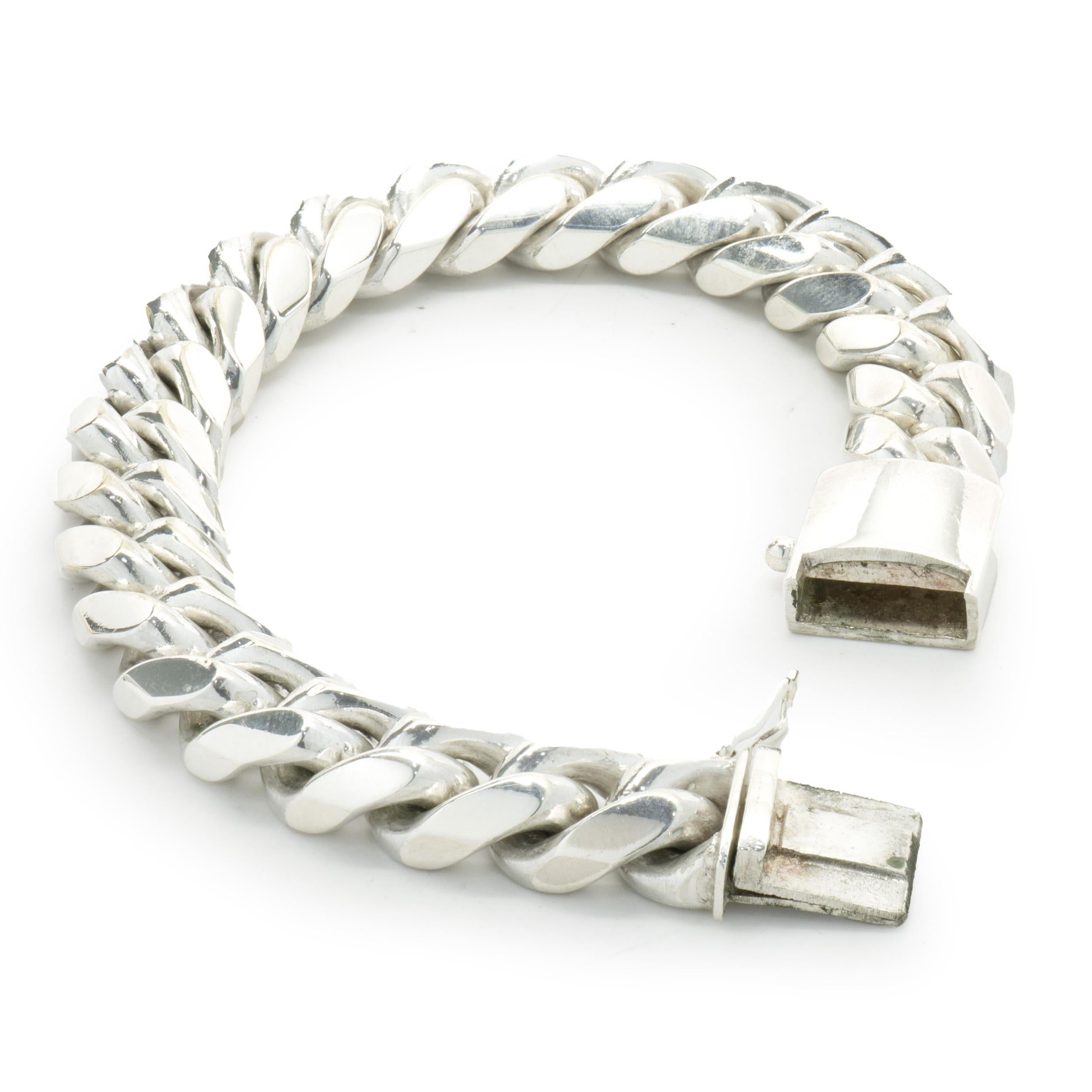 Men's Sterling Silver 11.75MM Cuban Link Bracelet For Sale