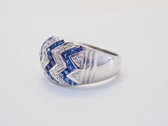 Sterling Silver 1.30ct Square Blue Sapphire & Quartz Dome Band Ring, Size 7.25