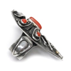 Sterling Silver 14 Karat Coral Dragonfly Ring