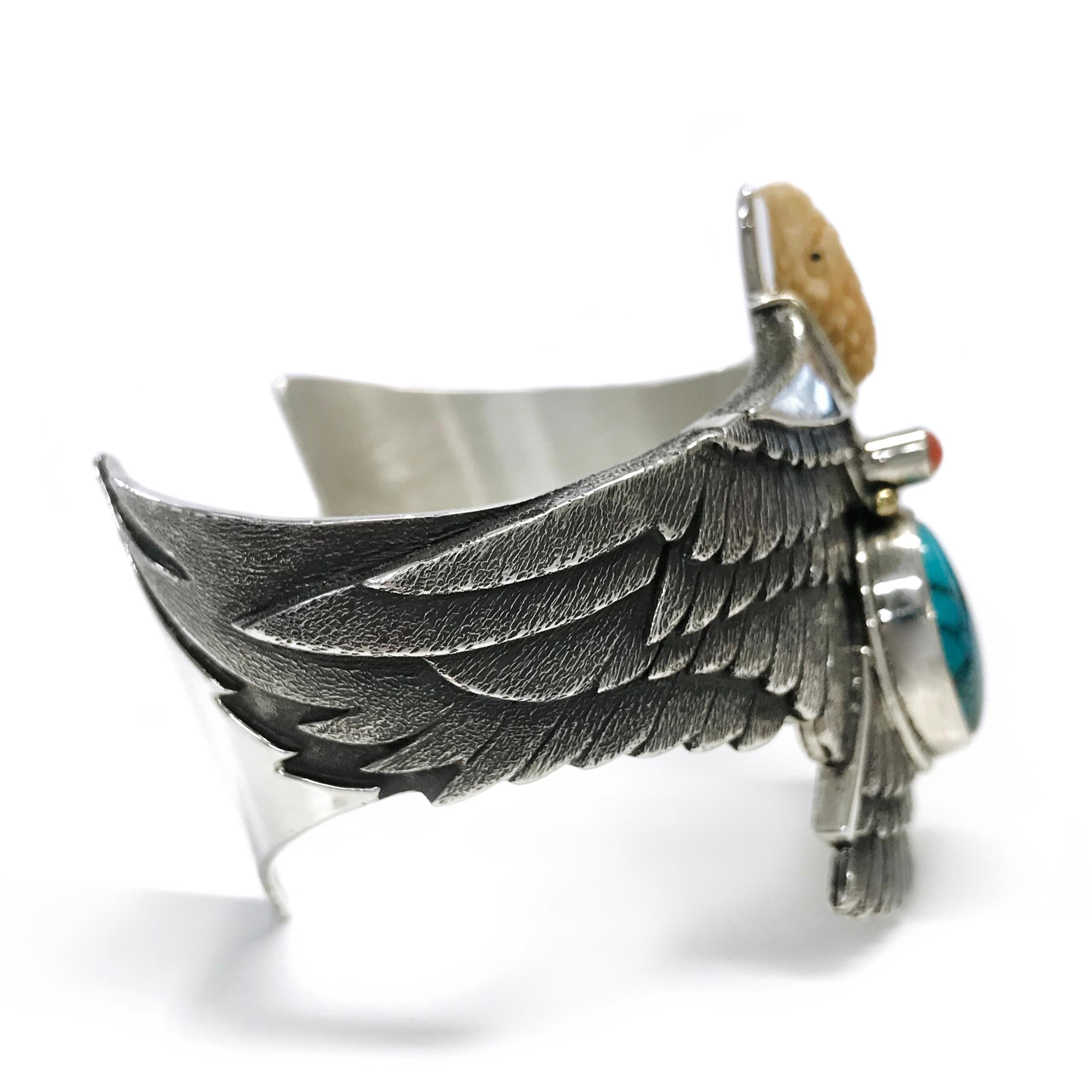 Native American Sterling Silver 14 Karat Kingman Turquoise Eagle Cuff Bracelet