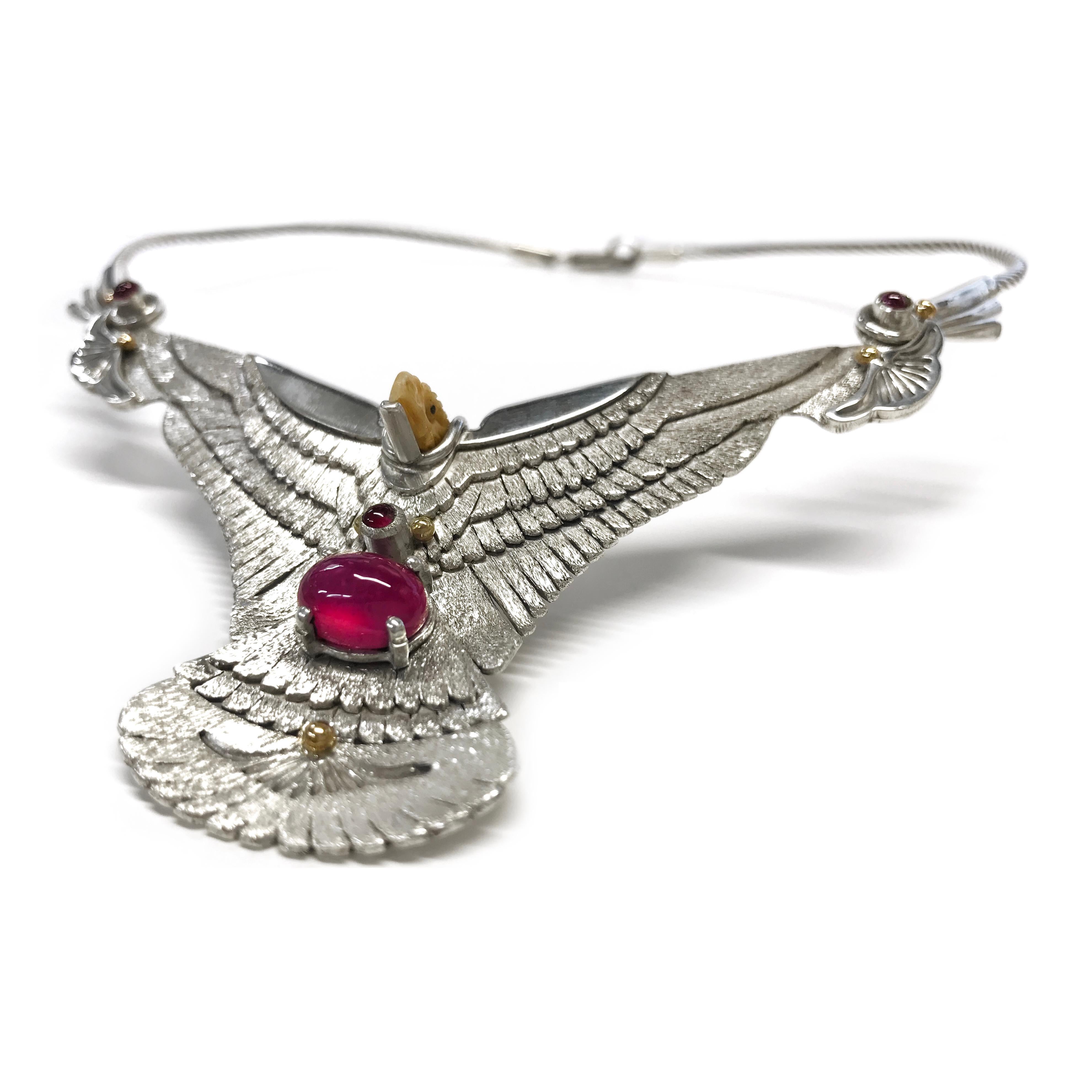Native American Sterling Silver 14 Karat Ruby Eagle Necklace