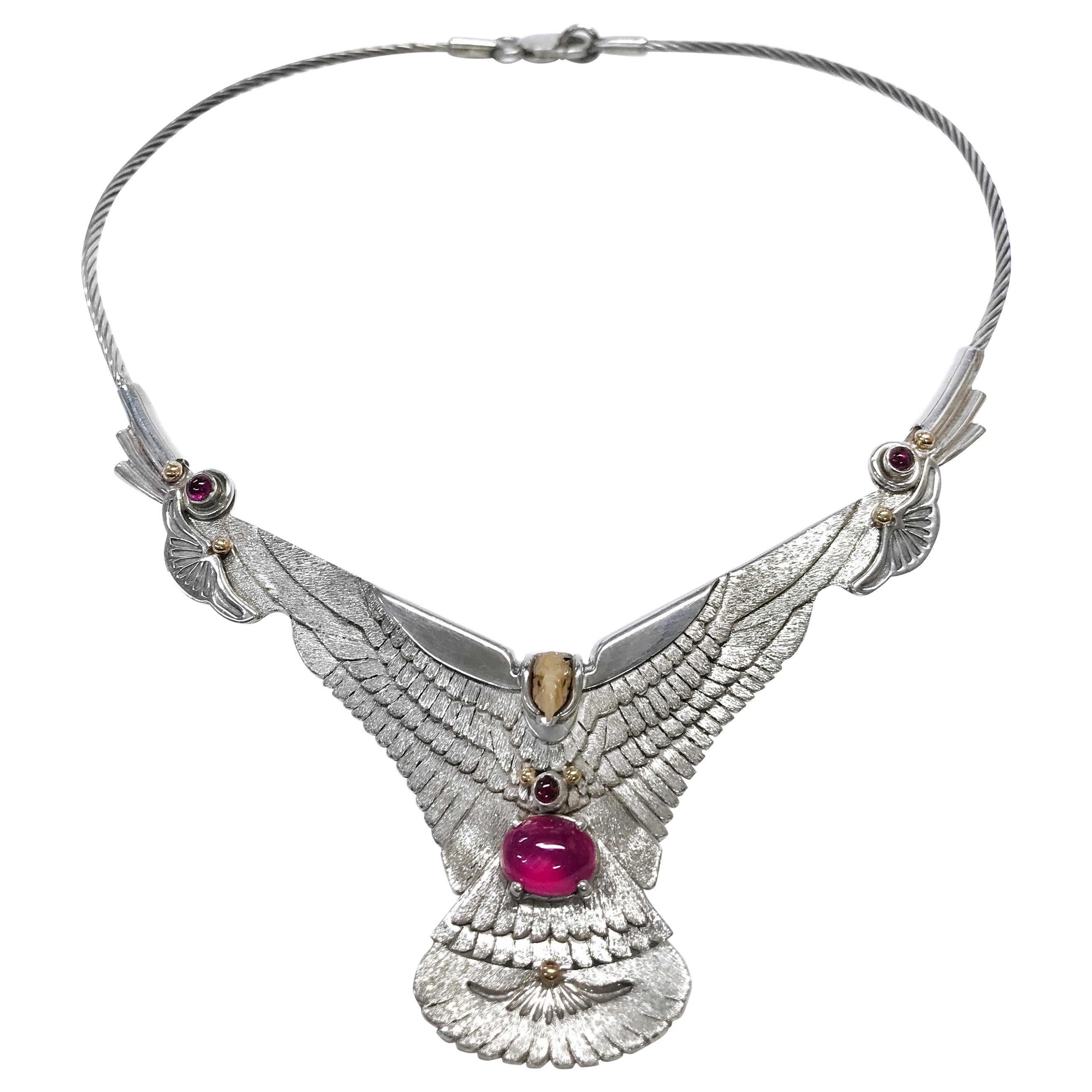 Sterling Silver 14 Karat Ruby Eagle Necklace