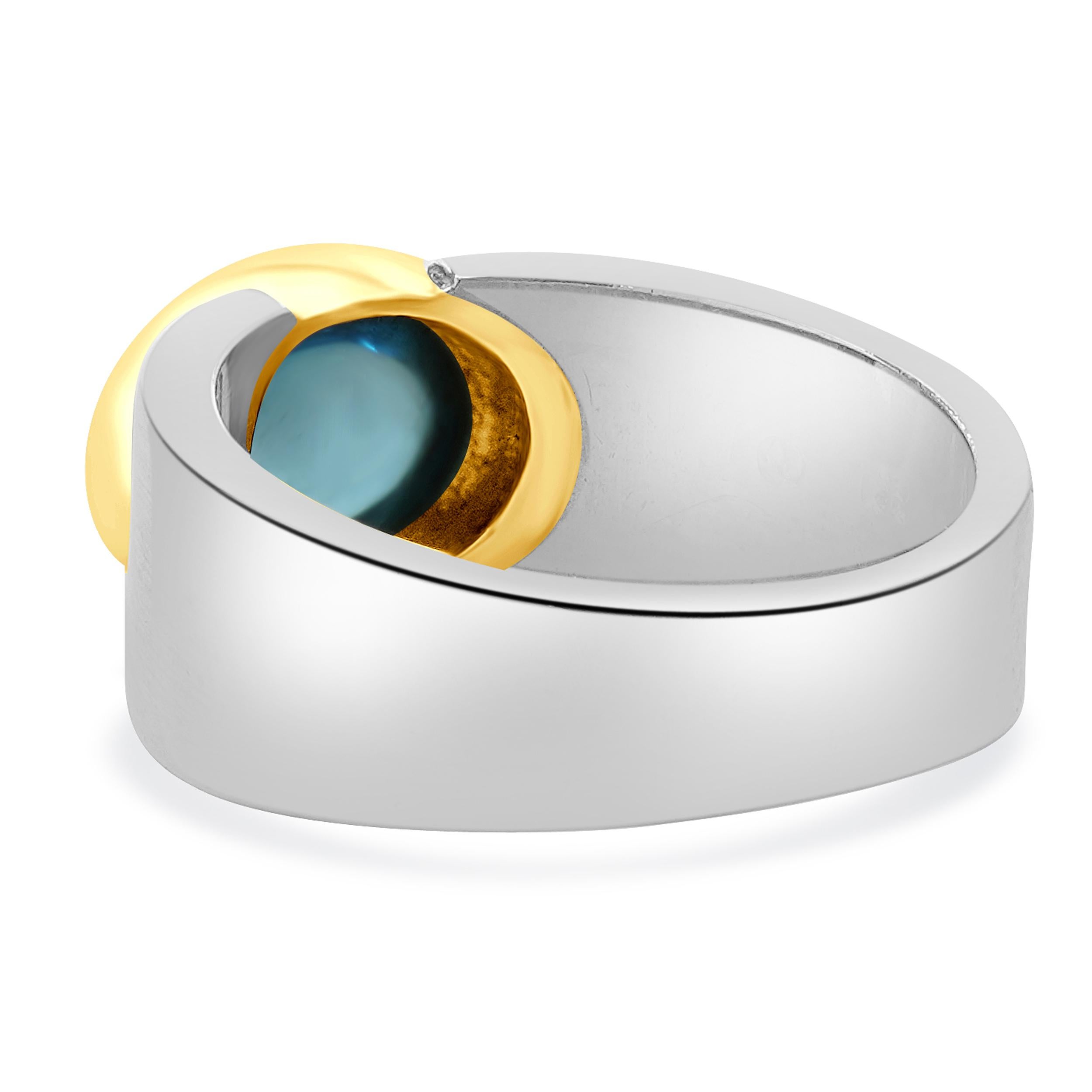 Sterling Silver & 14 Karat Yellow Gold Bezel Set Blue Topaz Ring In Excellent Condition In Scottsdale, AZ