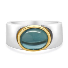 Sterling Silver & 14 Karat Yellow Gold Bezel Set Blue Topaz Ring