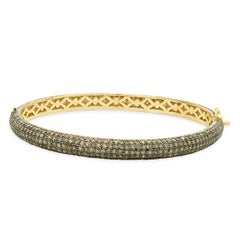 Sterling Silver & 14 Karat Yellow Gold Pave Diamond Bangle Bracelet