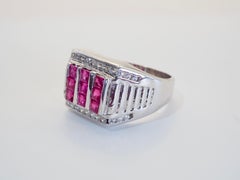 Sterling Silver 1.40ct Squared Ruby & Quartz Geometric Band Ring, Size 8.75