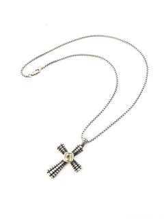 Sterling Silver 14K Citrine Oxidized Cross Pendant Necklace