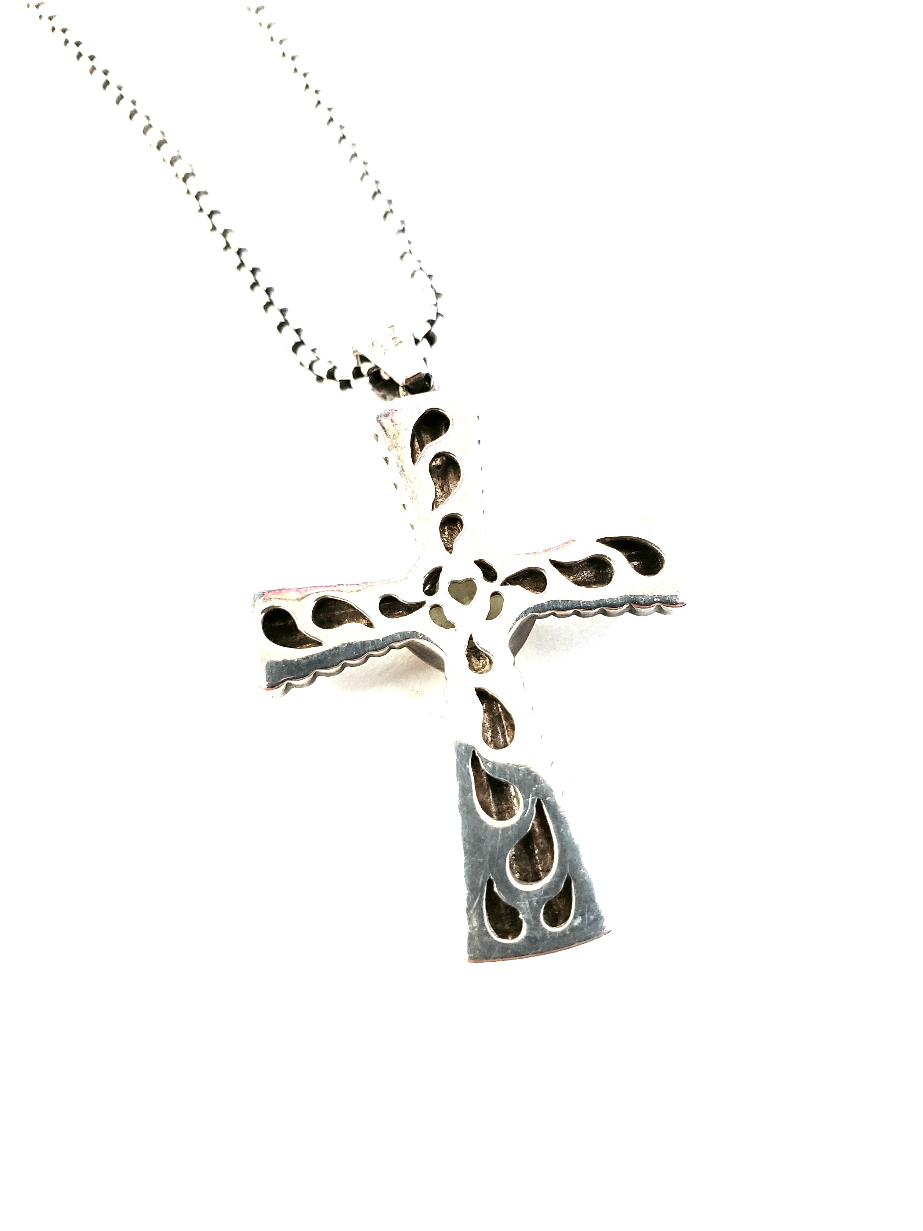 Women's or Men's Sterling Silver 14K Citrine Oxidized Cross Pendant Necklace For Sale