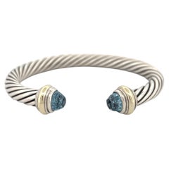 Sterling Silver & 14K David Yurman Cable Cuff Bracelet with Blue Topaz