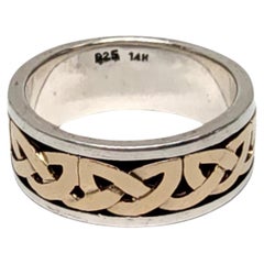 Used Sterling Silver 14K Gold Accent Celtic Knot Band Ring Size 8 #16693