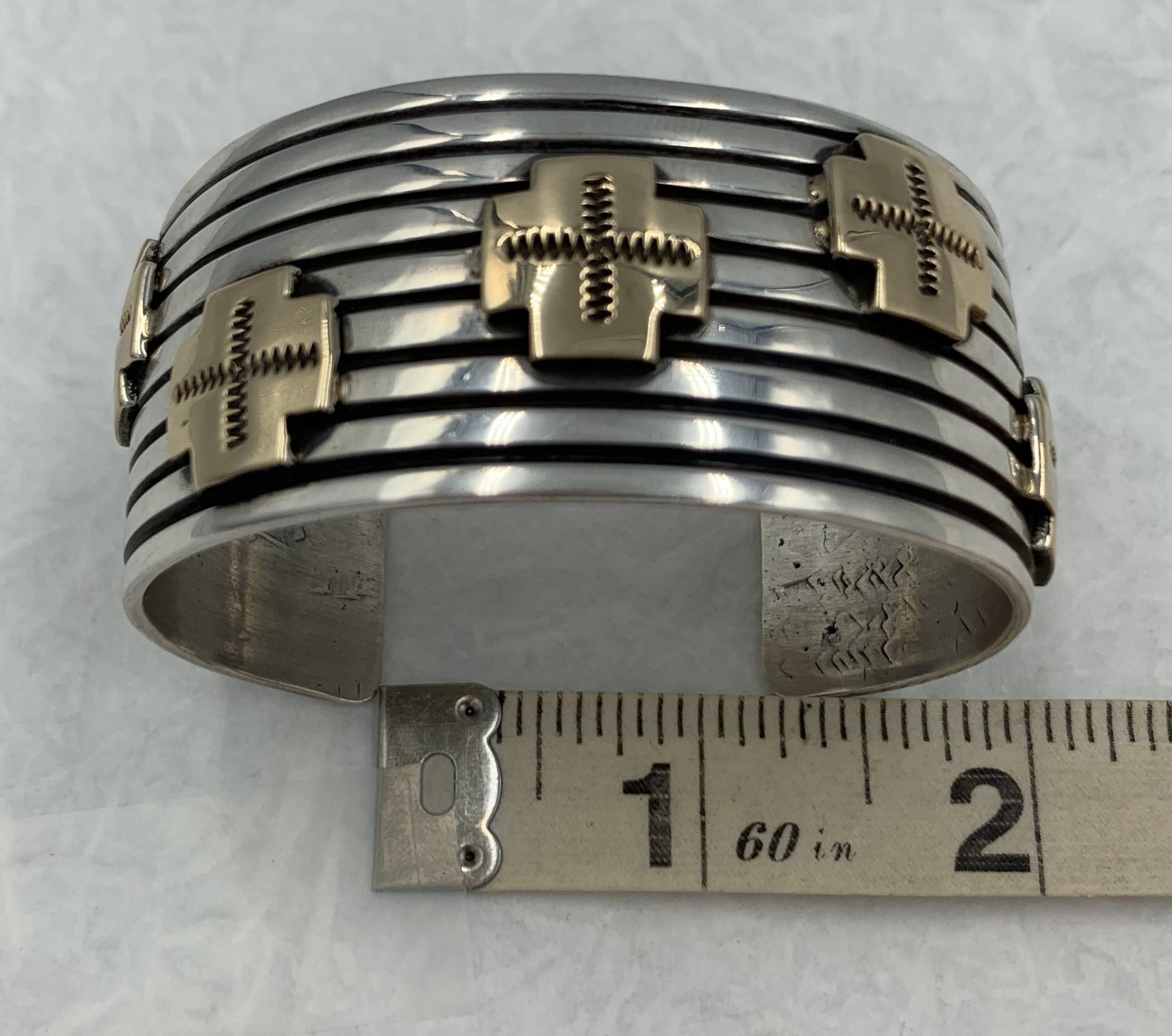 Sterling Silver & 14k Gold Crosses Cuff by Albert Jake For Sale 5