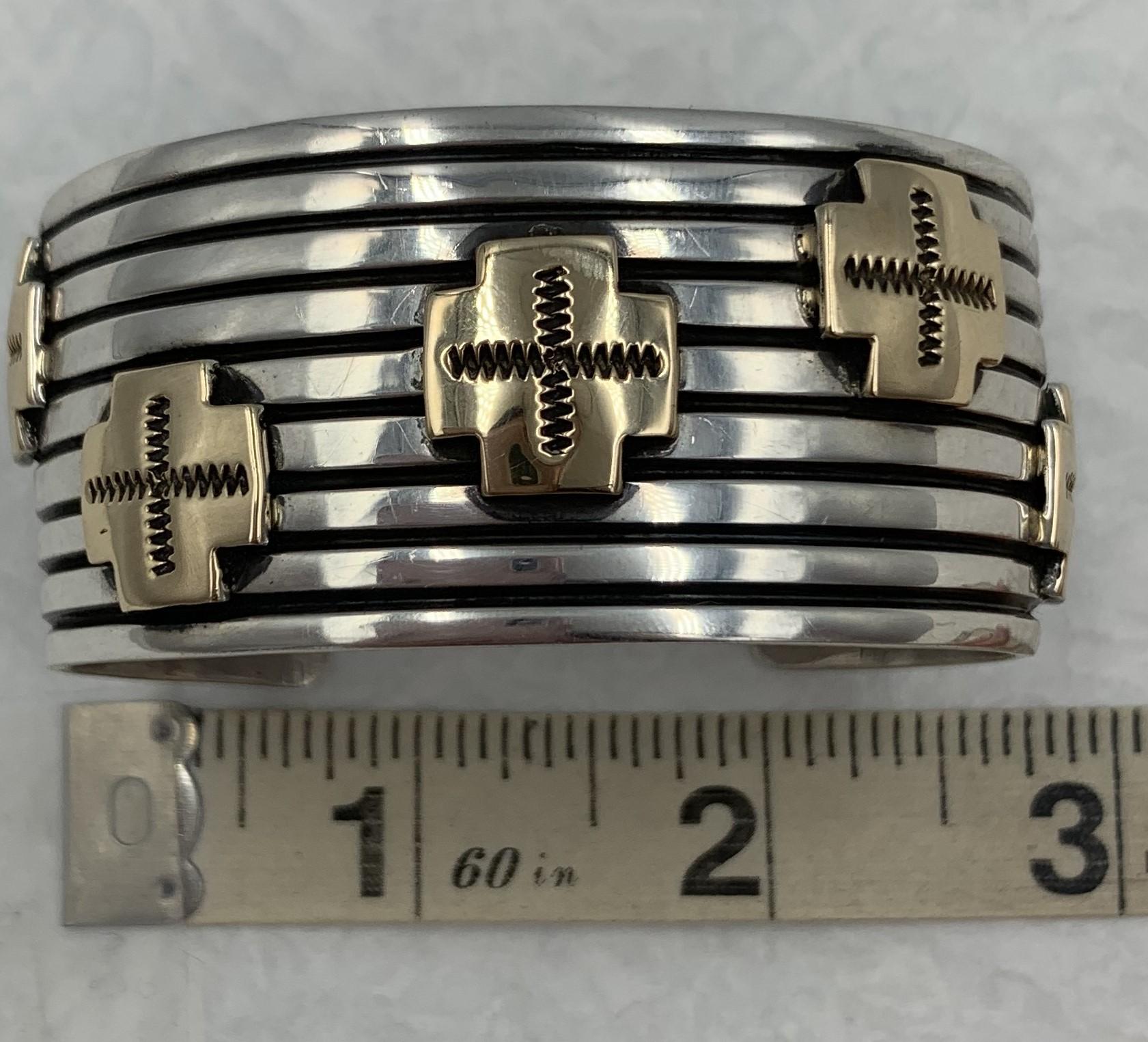 Sterling Silver & 14k Gold Crosses Cuff by Albert Jake For Sale 6