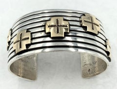 Sterling Silver & 14k Gold Crosses Cuff by Albert Jake