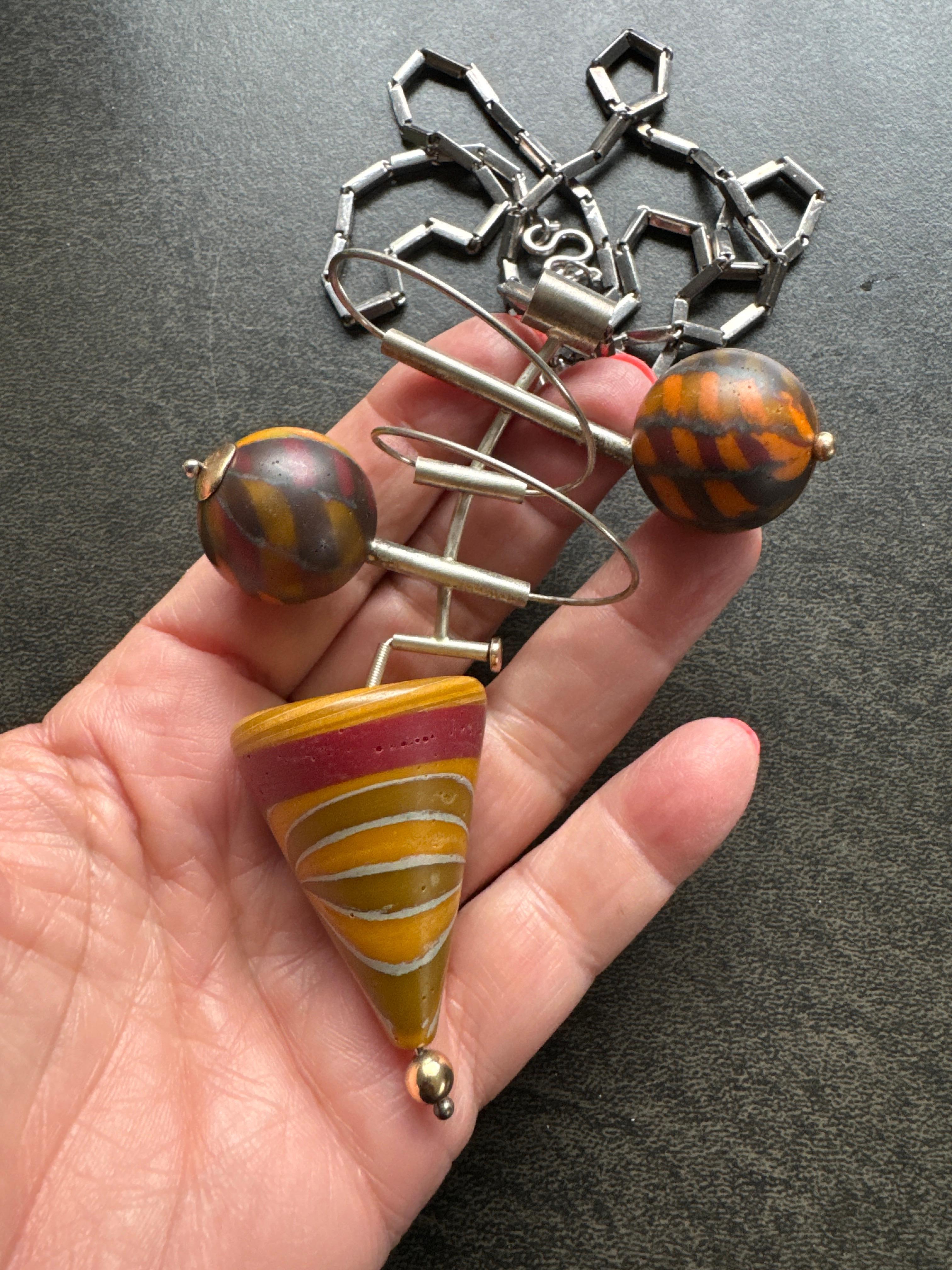 Collier cinétique en argent sterling et or 14K Kathleen Dennison Hand Crafted en vente 5