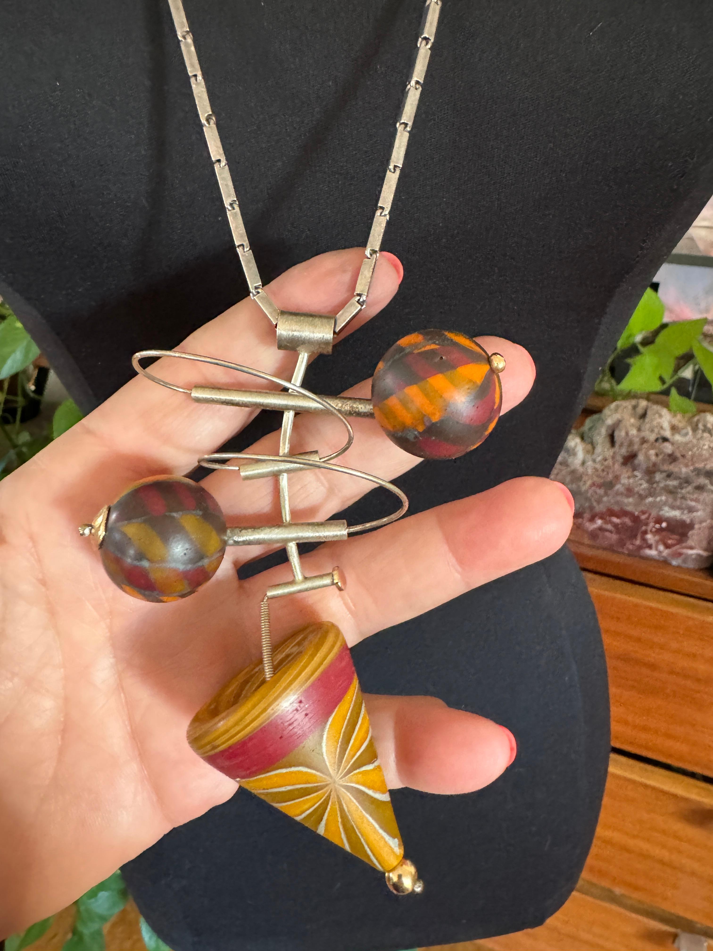 Collier cinétique en argent sterling et or 14K Kathleen Dennison Hand Crafted en vente 7