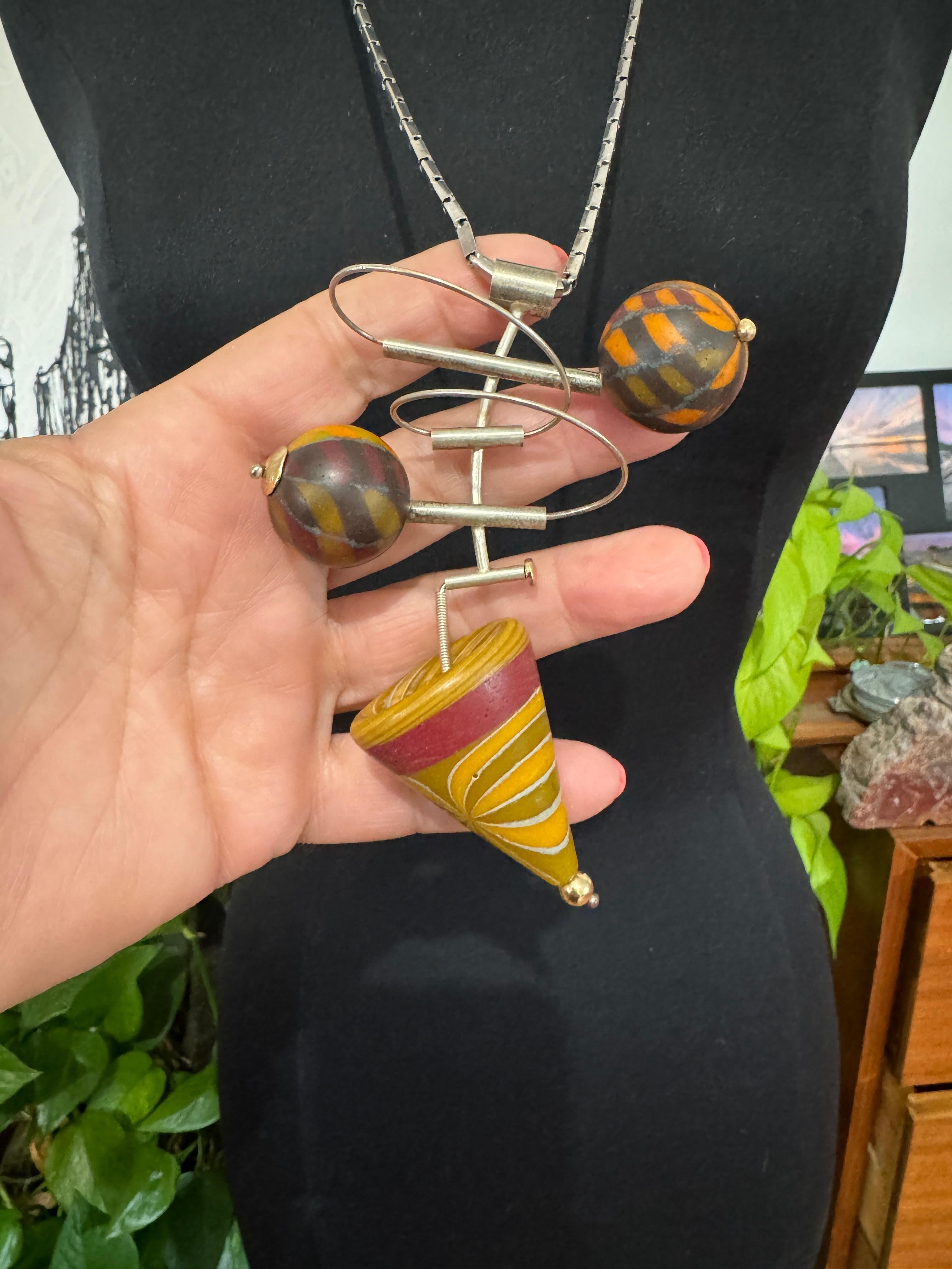 Collier cinétique en argent sterling et or 14K Kathleen Dennison Hand Crafted Unisexe en vente