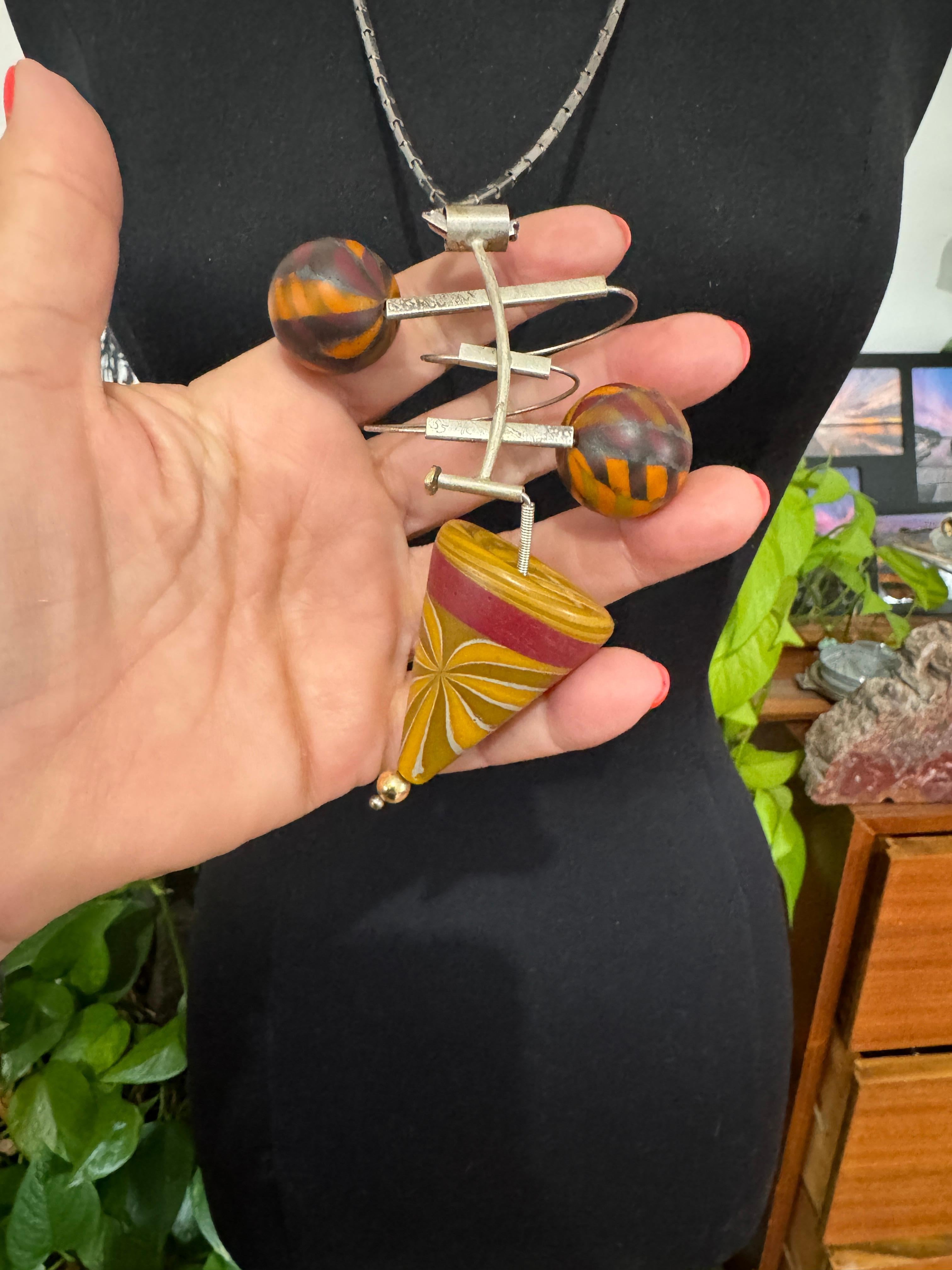 Collier cinétique en argent sterling et or 14K Kathleen Dennison Hand Crafted en vente 1