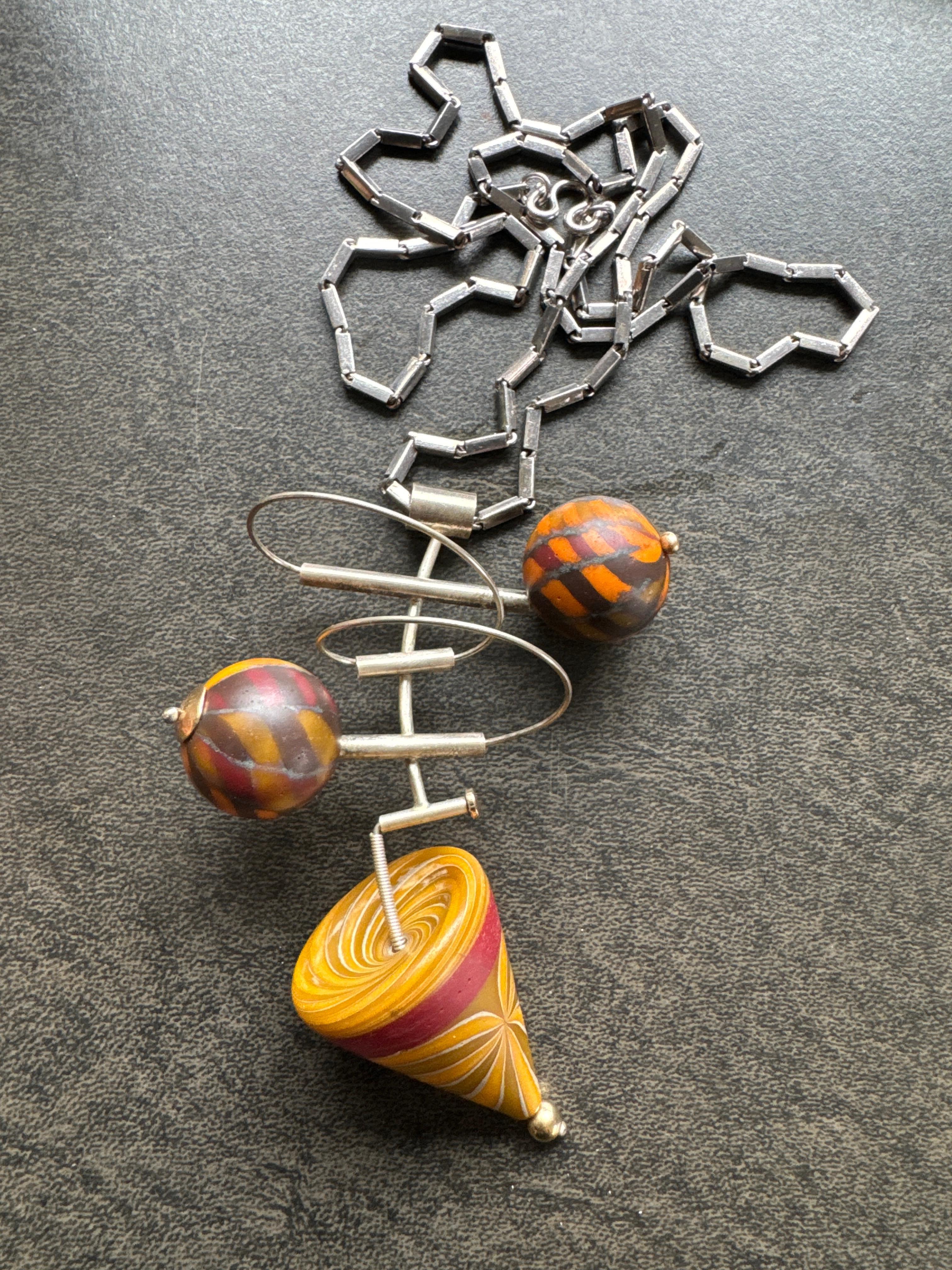 Collier cinétique en argent sterling et or 14K Kathleen Dennison Hand Crafted en vente 2