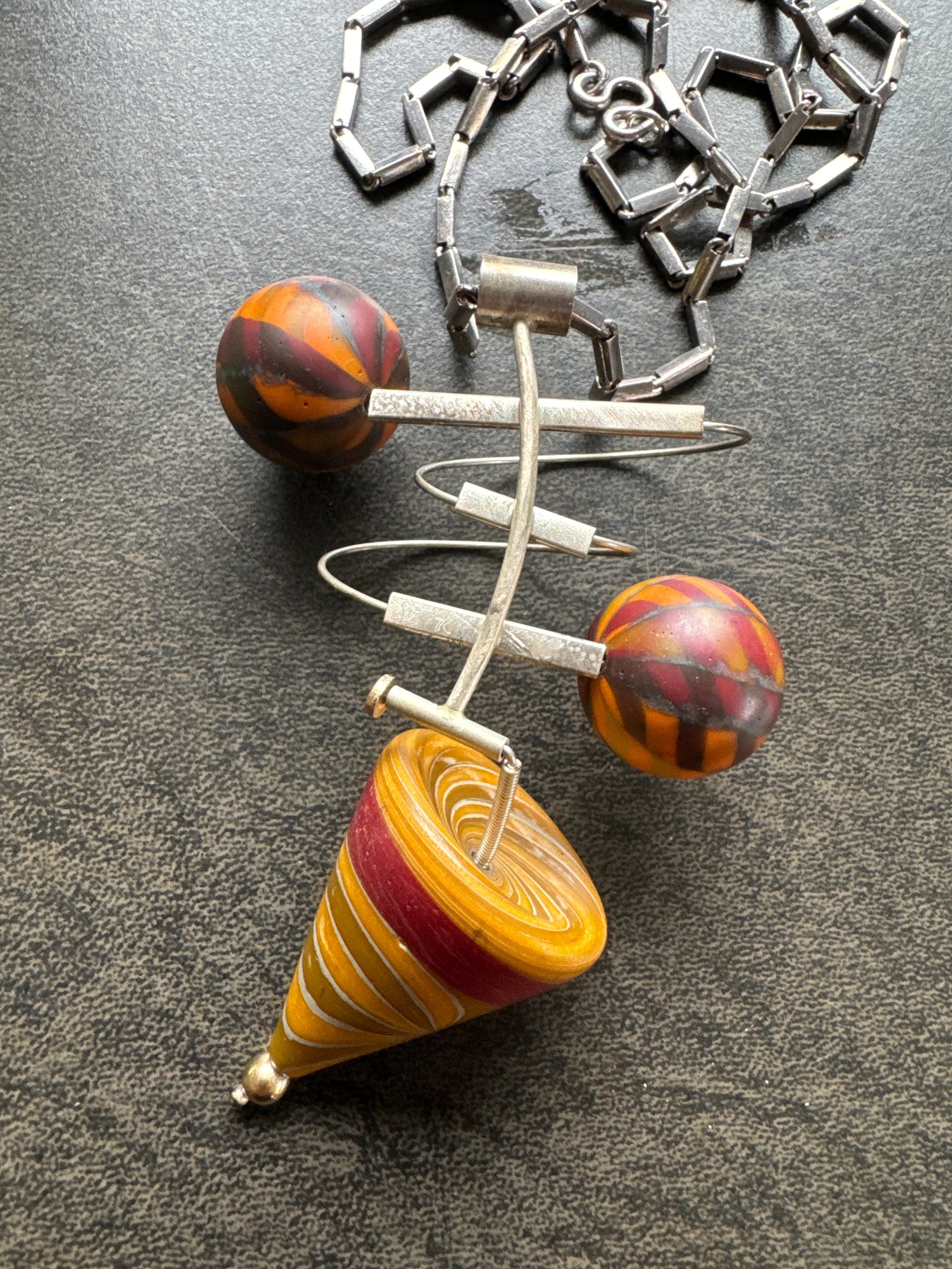 Collier cinétique en argent sterling et or 14K Kathleen Dennison Hand Crafted en vente 3