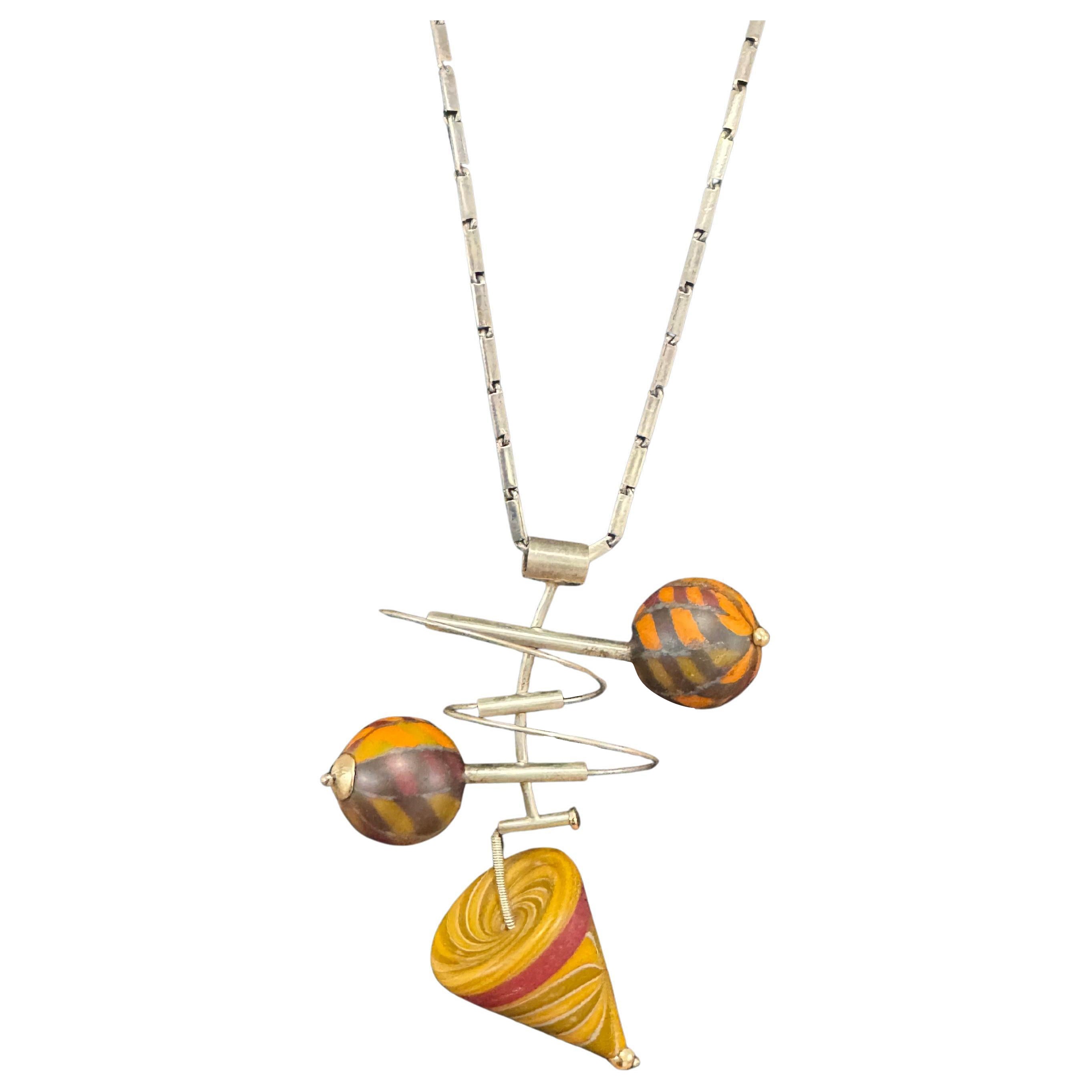 Collier cinétique en argent sterling et or 14K Kathleen Dennison Hand Crafted en vente