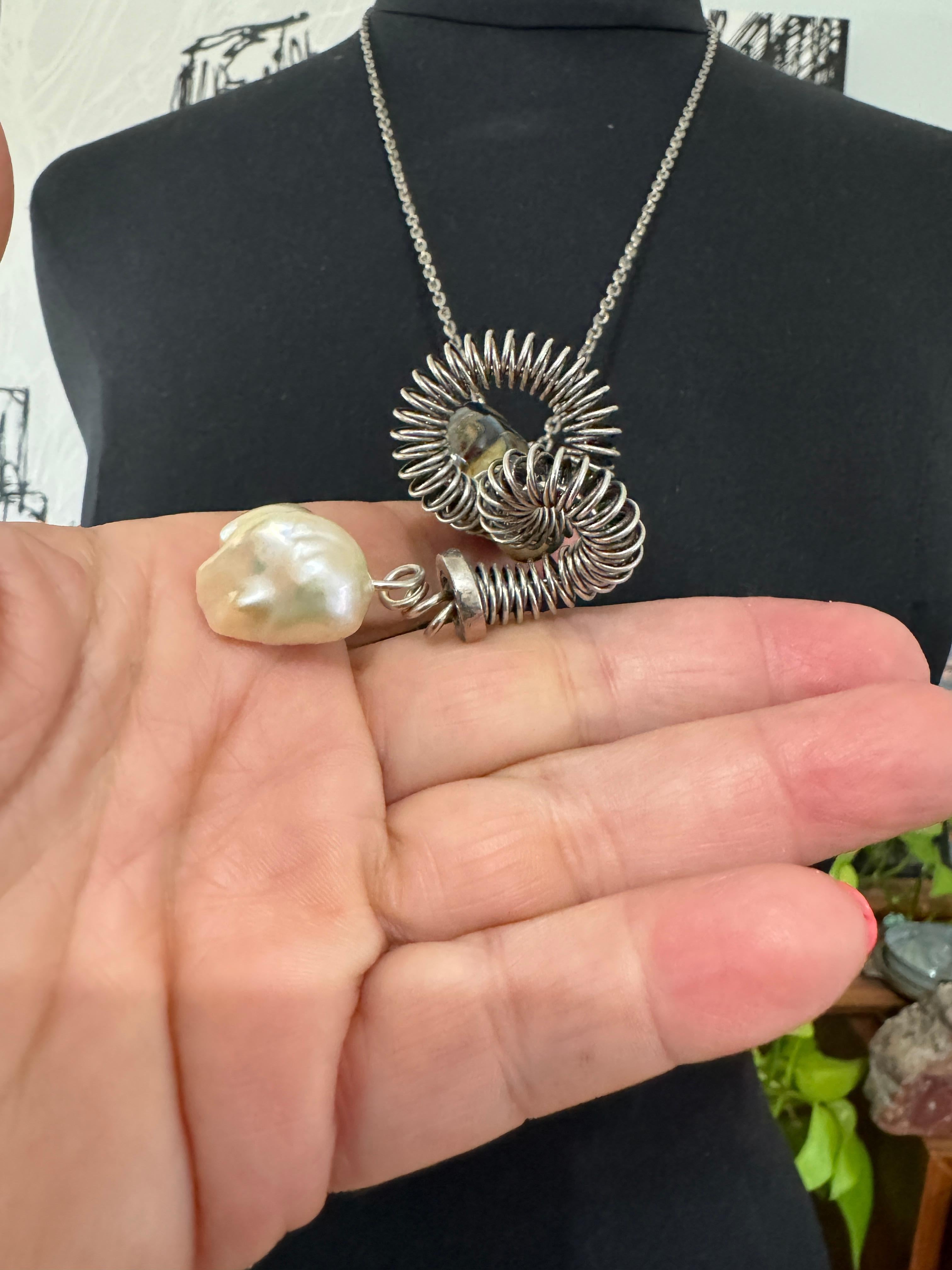 Collier en argent et or 14K Kathleen Dennison Verre et perle baroque Bon état - En vente à Wallkill, NY
