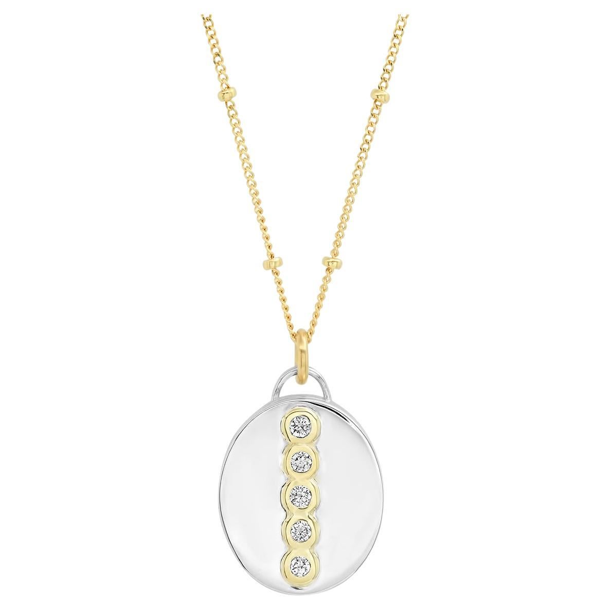 Médaillon Love Locket ovale en argent sterling + or 14 carats avec diamants : chaîne de 18 pouces