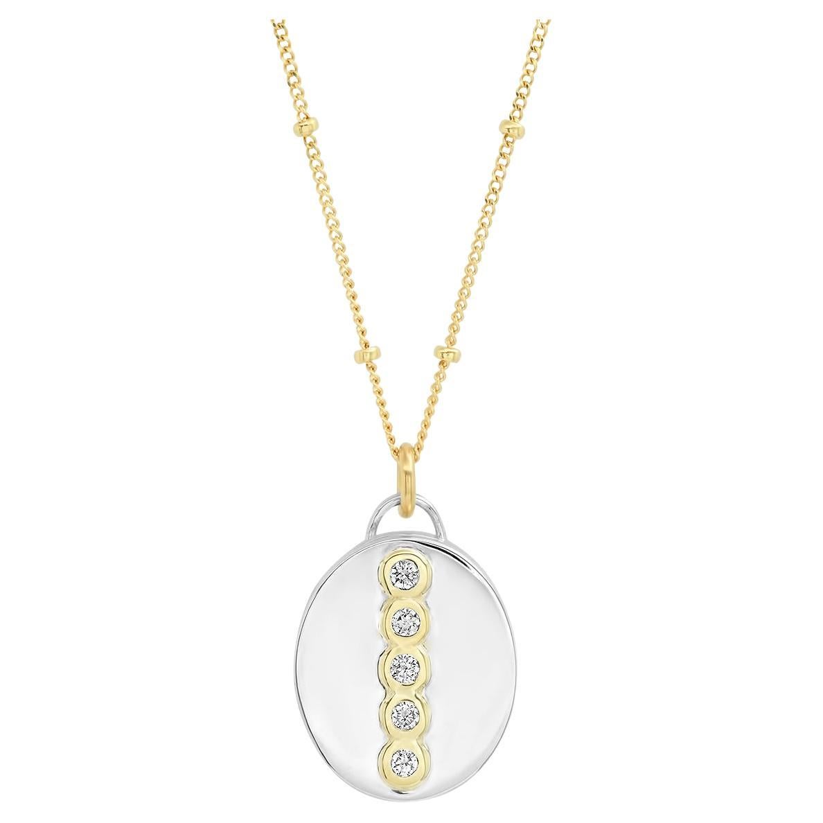 Sterling Silver + 14K Gold Oval "Love Locket" with Diamonds: 30" chain For Sale