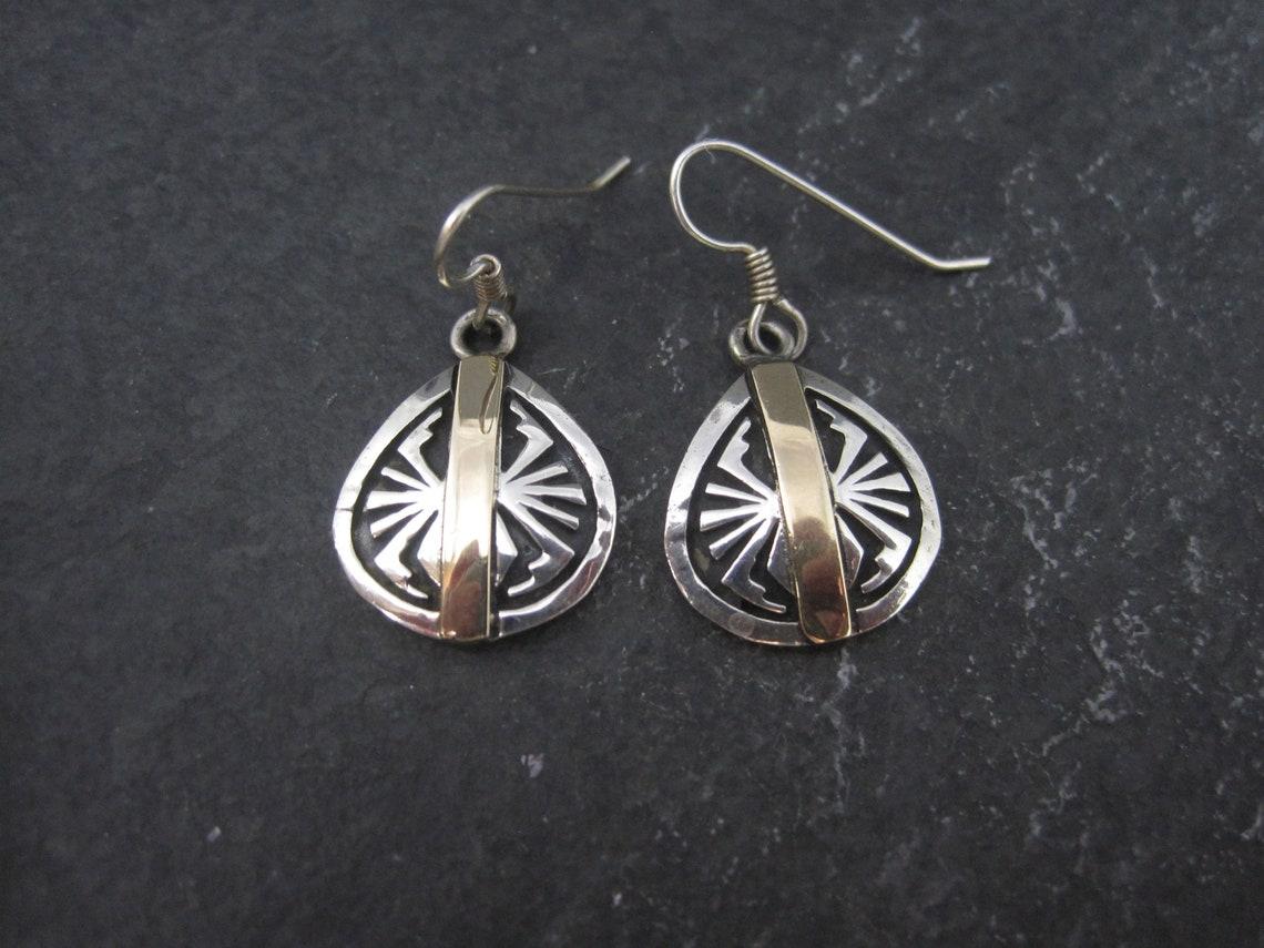Native American Sterling Silver 14K Southwestern Spider Earrings For Sale