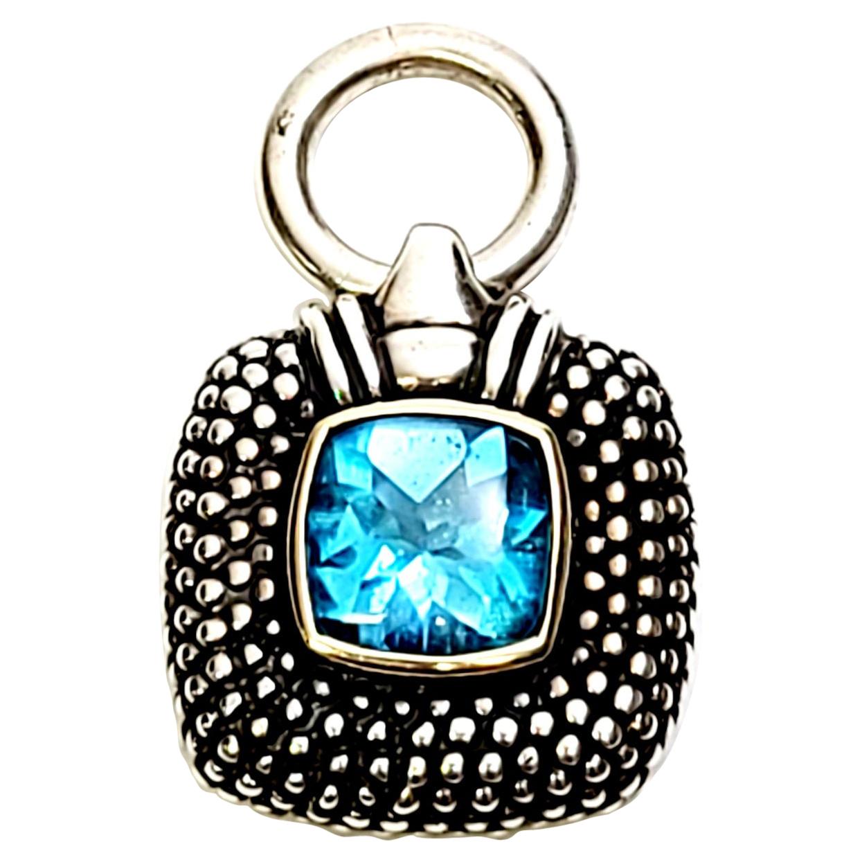 Sterling Silver 14K Yellow Gold Blue Topaz Caviar Pendant For Sale