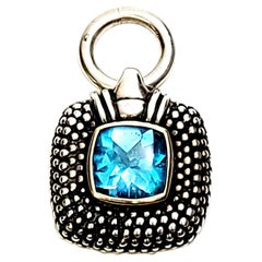 Sterling Silver 14K Yellow Gold Blue Topaz Caviar Pendant