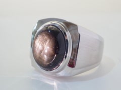 Sterling Silver 15.10ct Black Star Sapphire Men's Ring, Size 10.75