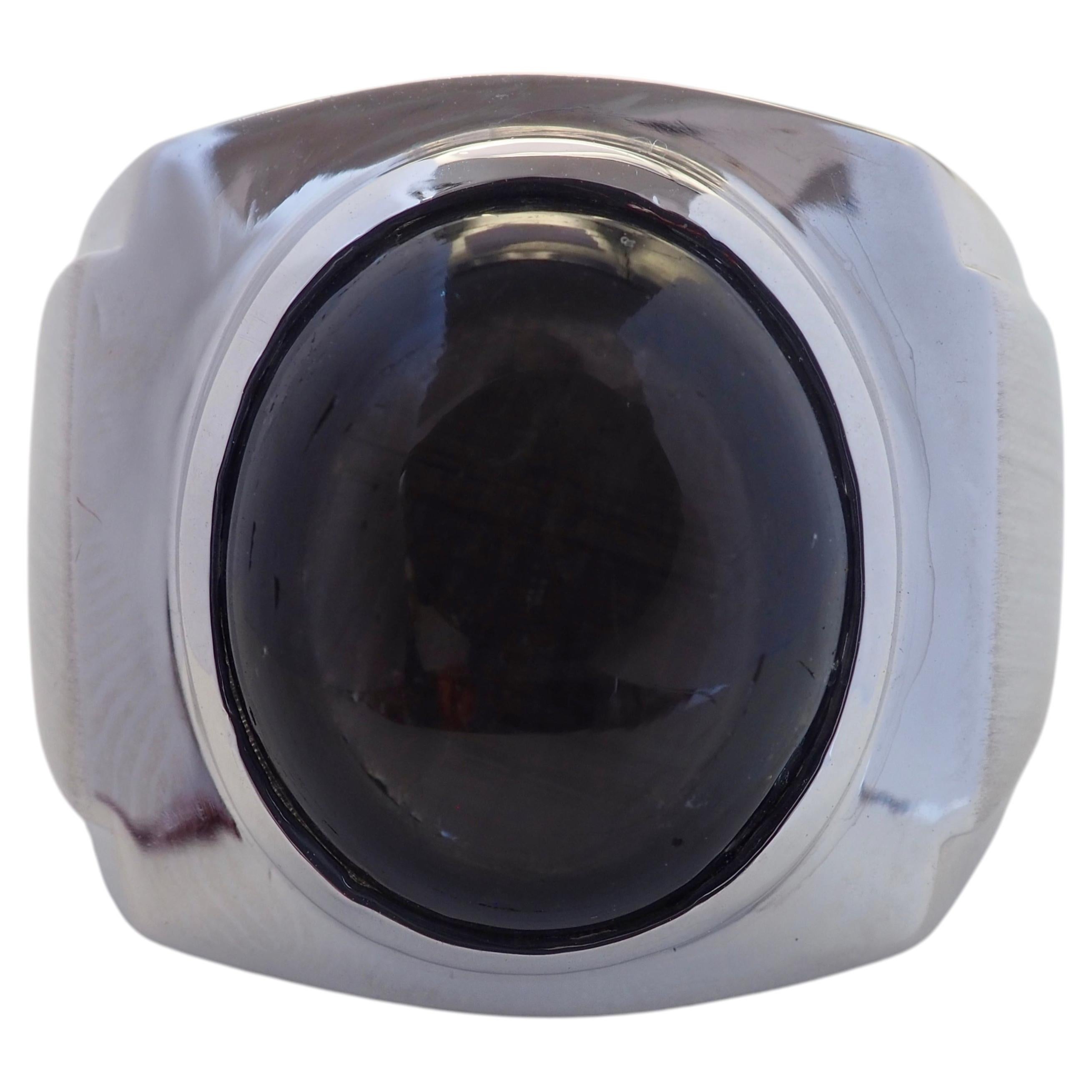 Sterling Silver 15.10ct Black Star Sapphire Men's Ring, Size 10.75