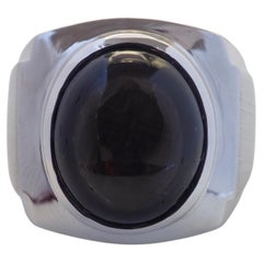 Sterling Silver 15.10ct Black Star Sapphire Men's Ring, Size 10.75