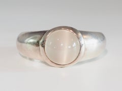 Anillo solitario de plata de ley con cabujón de piedra lunar de 1,68 ct, talla 8,25